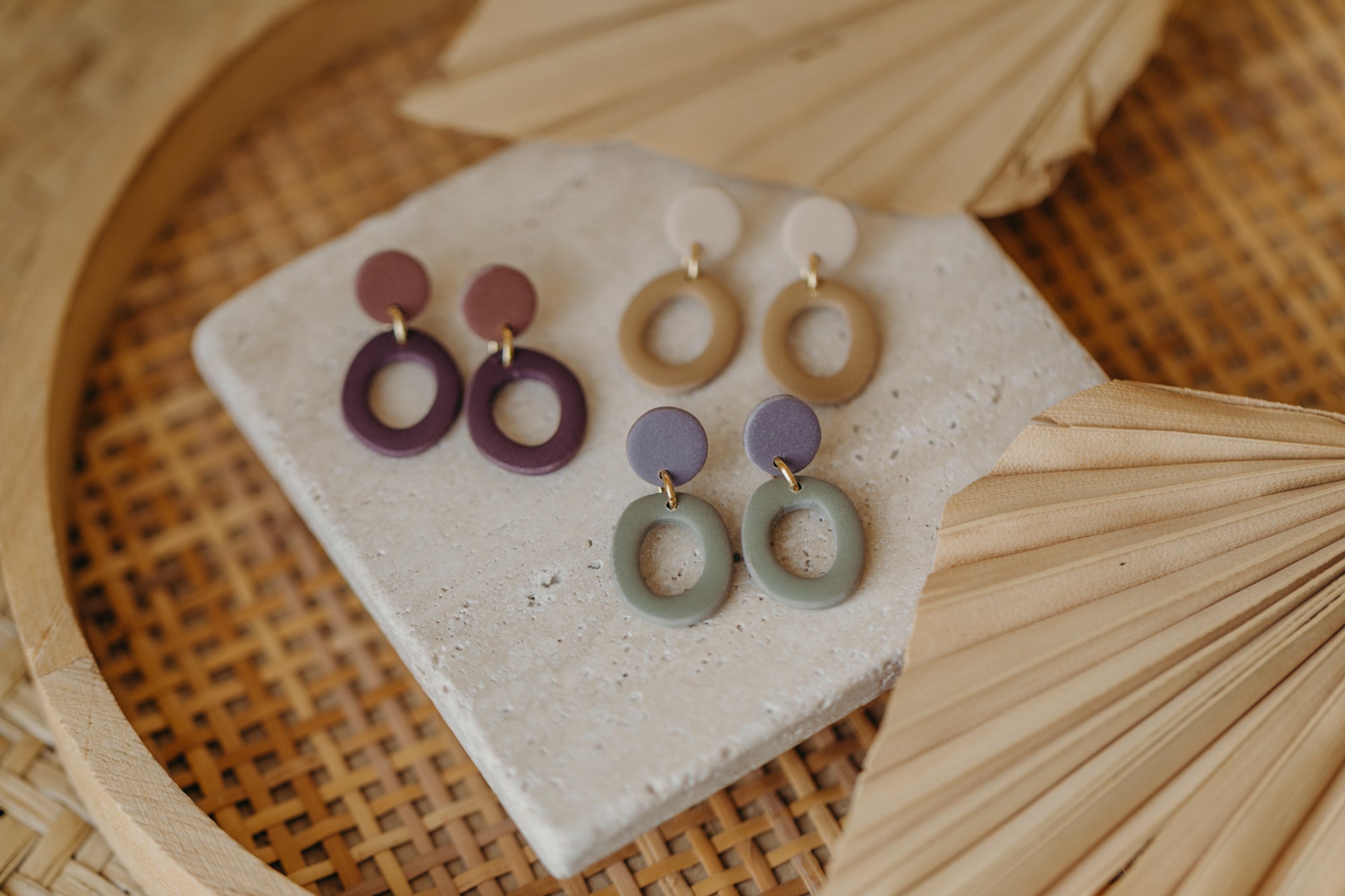 Francesca - Polymer clay earrings in orange, light purple and red