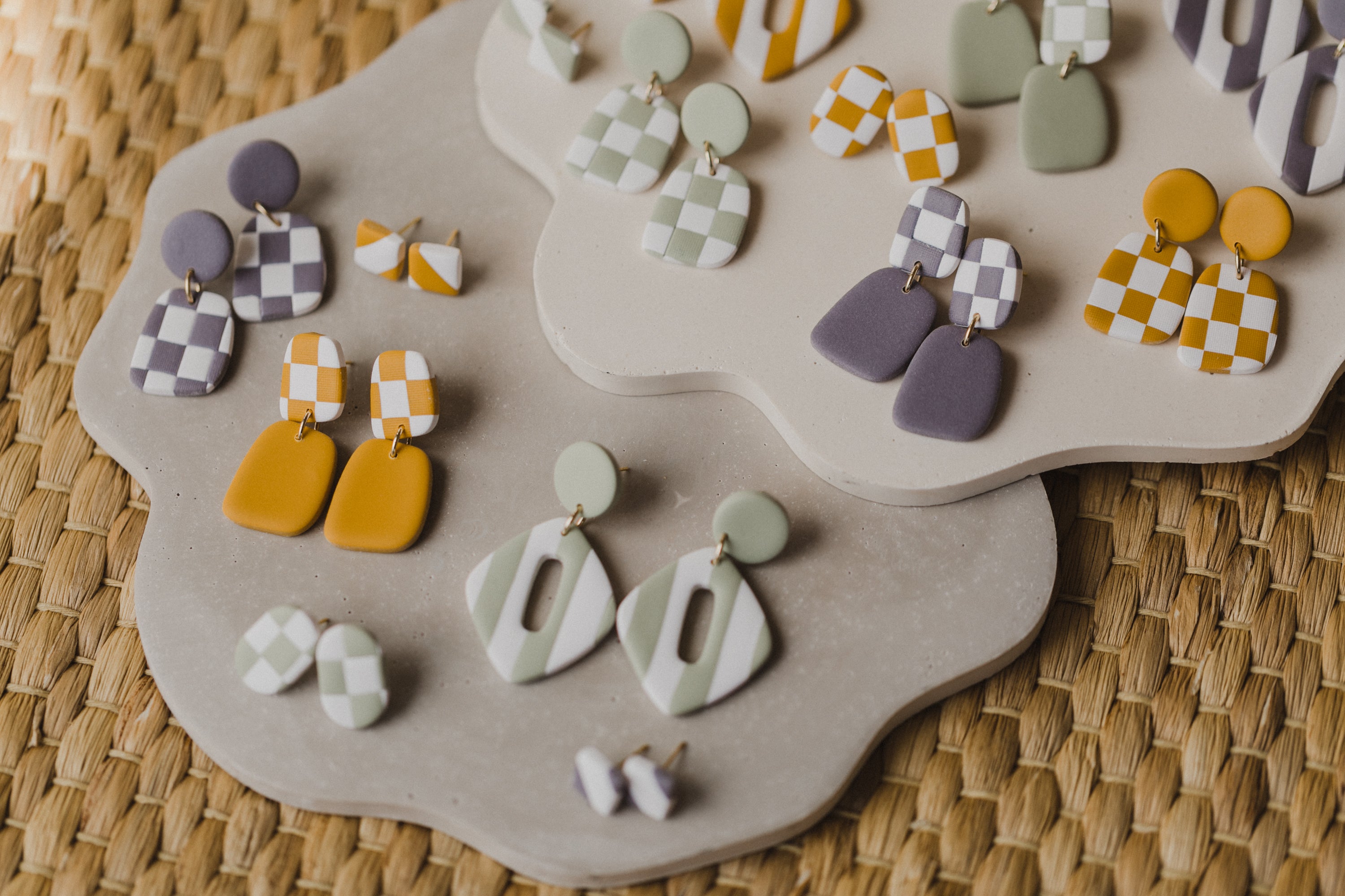 round polymer clay earrings with brass pendant circle