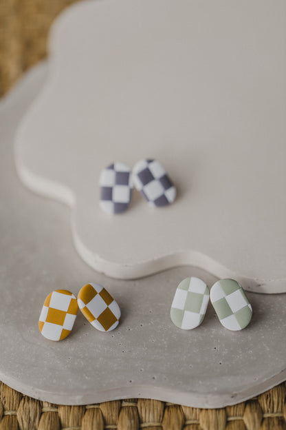 round polymer clay earrings with brass pendant circle