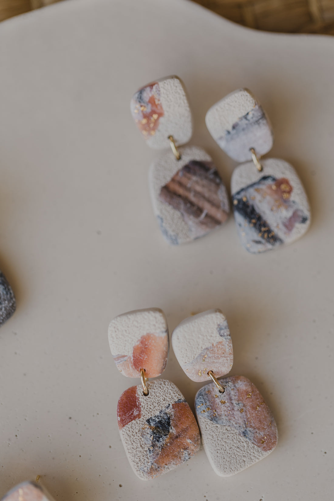 round polymer clay earrings with brass pendant circle