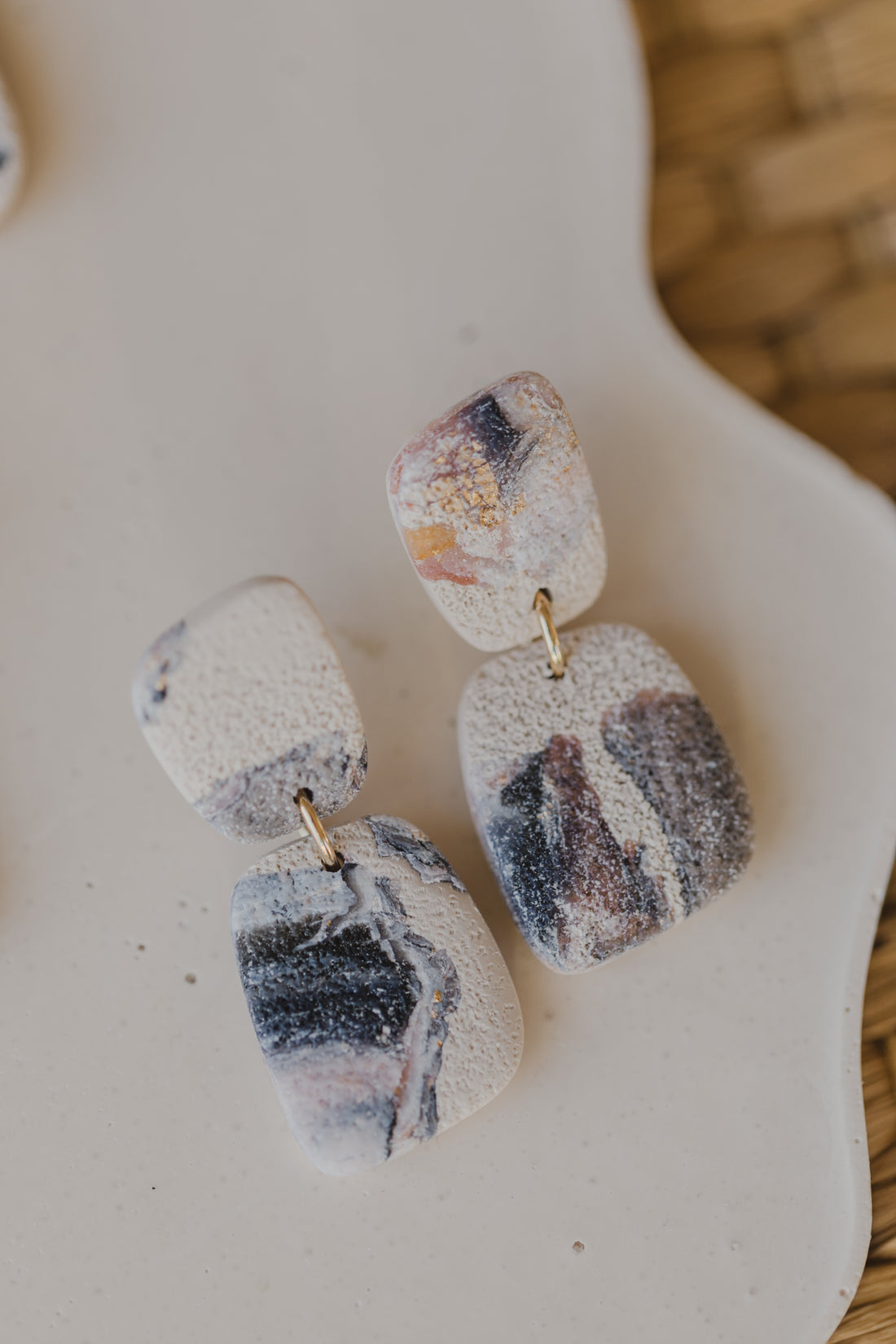 round polymer clay earrings with brass pendant circle