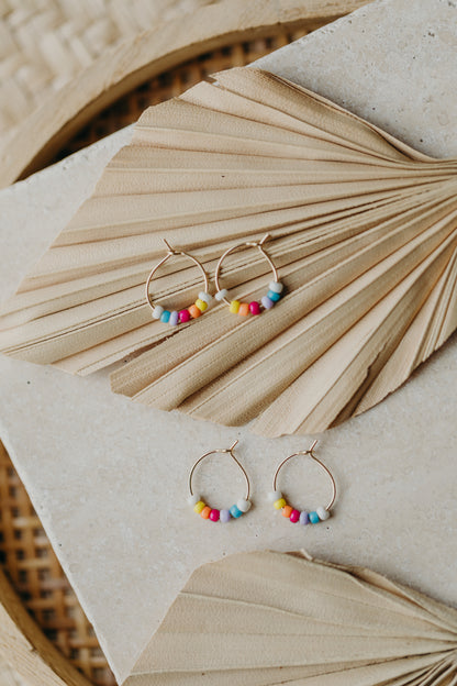 Hoop earrings with round plate - champagne colors
