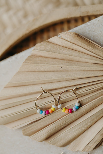 Hoop earrings with round plate - champagne colors