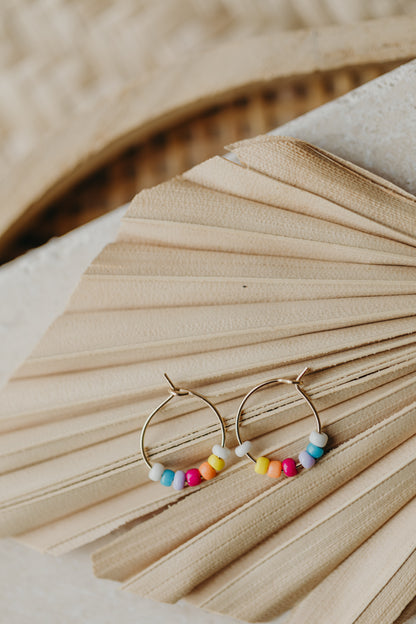 Hoop earrings with round plate - champagne colors