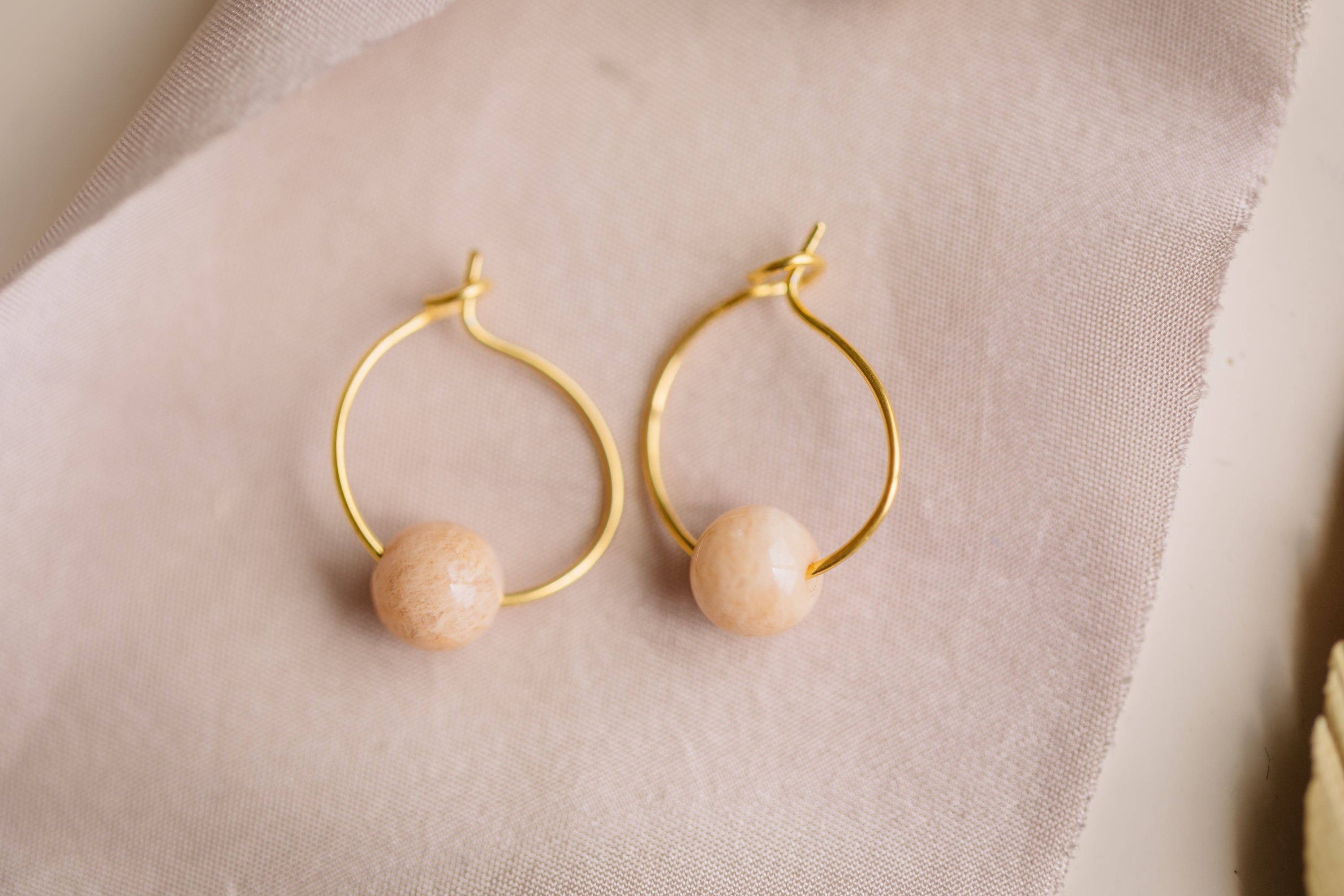 Hoop earrings with round plate - champagne colors