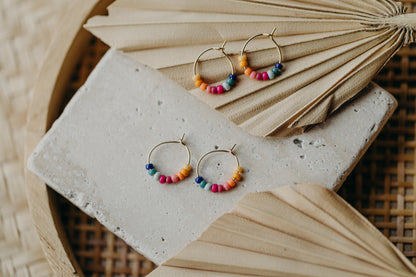 Hoop earrings with round plate - champagne colors