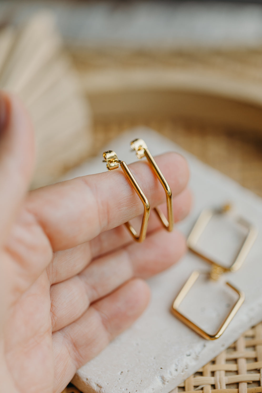 diamond-shaped hoop earrings