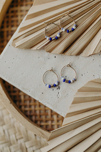 Hoop earrings with round plate - champagne colors