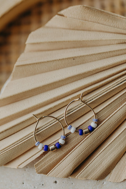Hoop earrings with round plate - champagne colors
