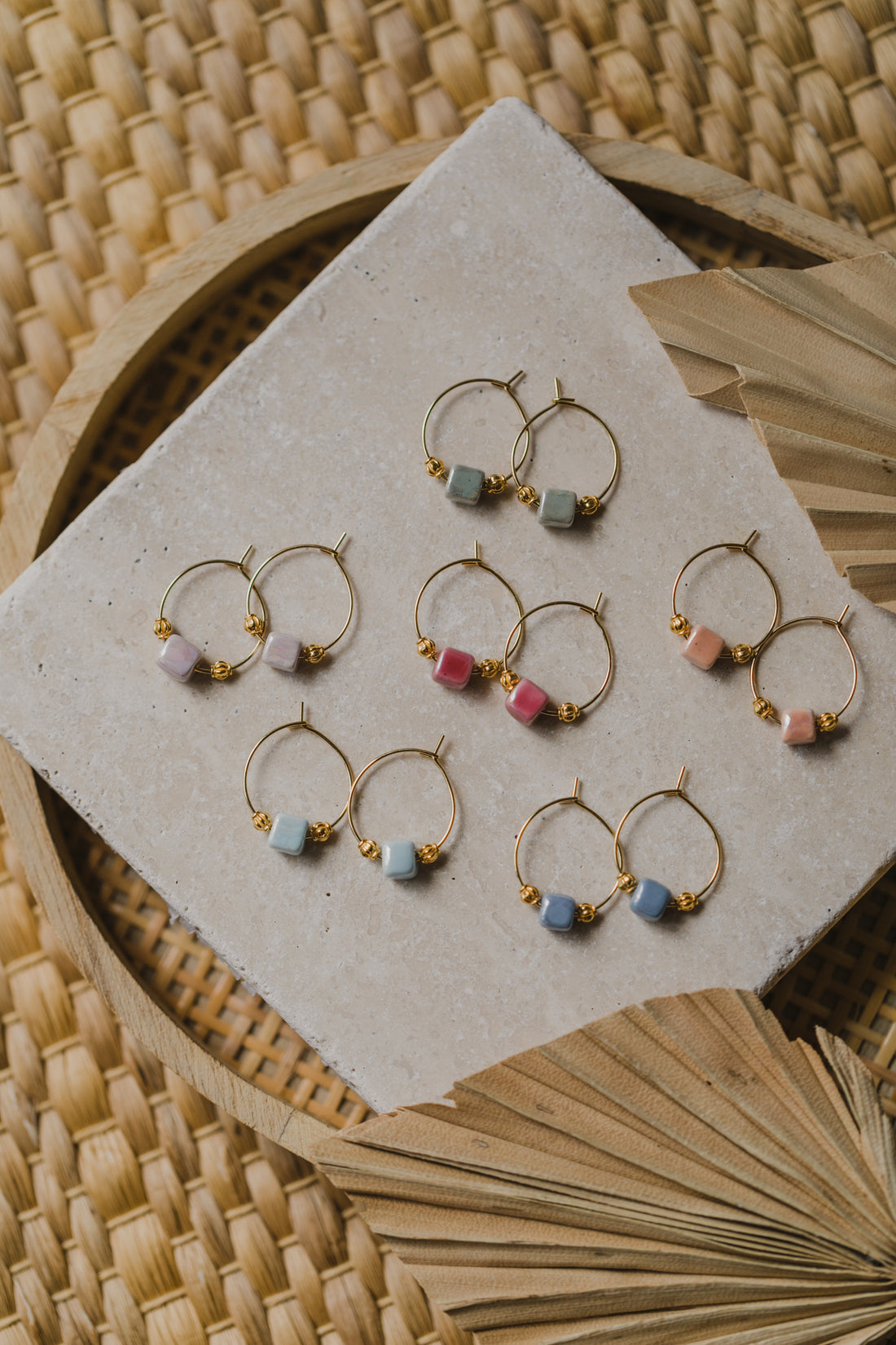 Hoop earrings with colorful ceramic beads