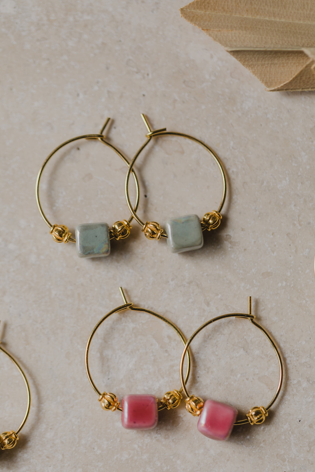 Hoop earrings with colorful ceramic beads