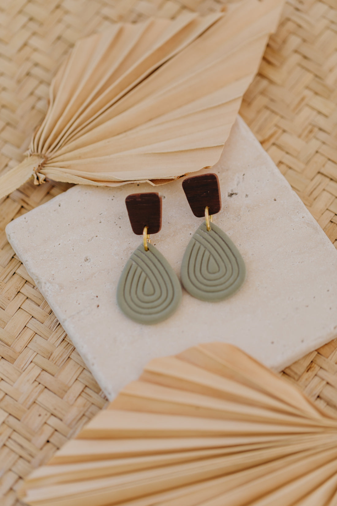 round polymer clay earrings with brass pendant circle