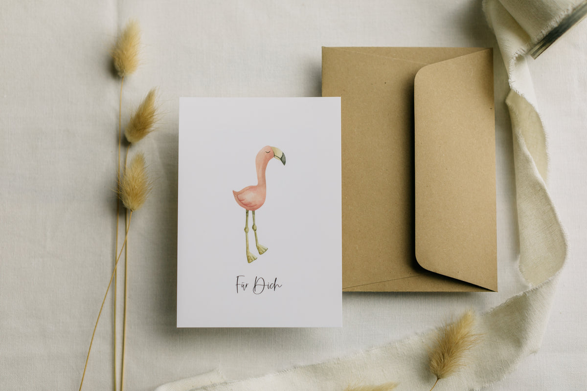 Postkarte Flamingo mit der Aufschrift: "Für Dich"