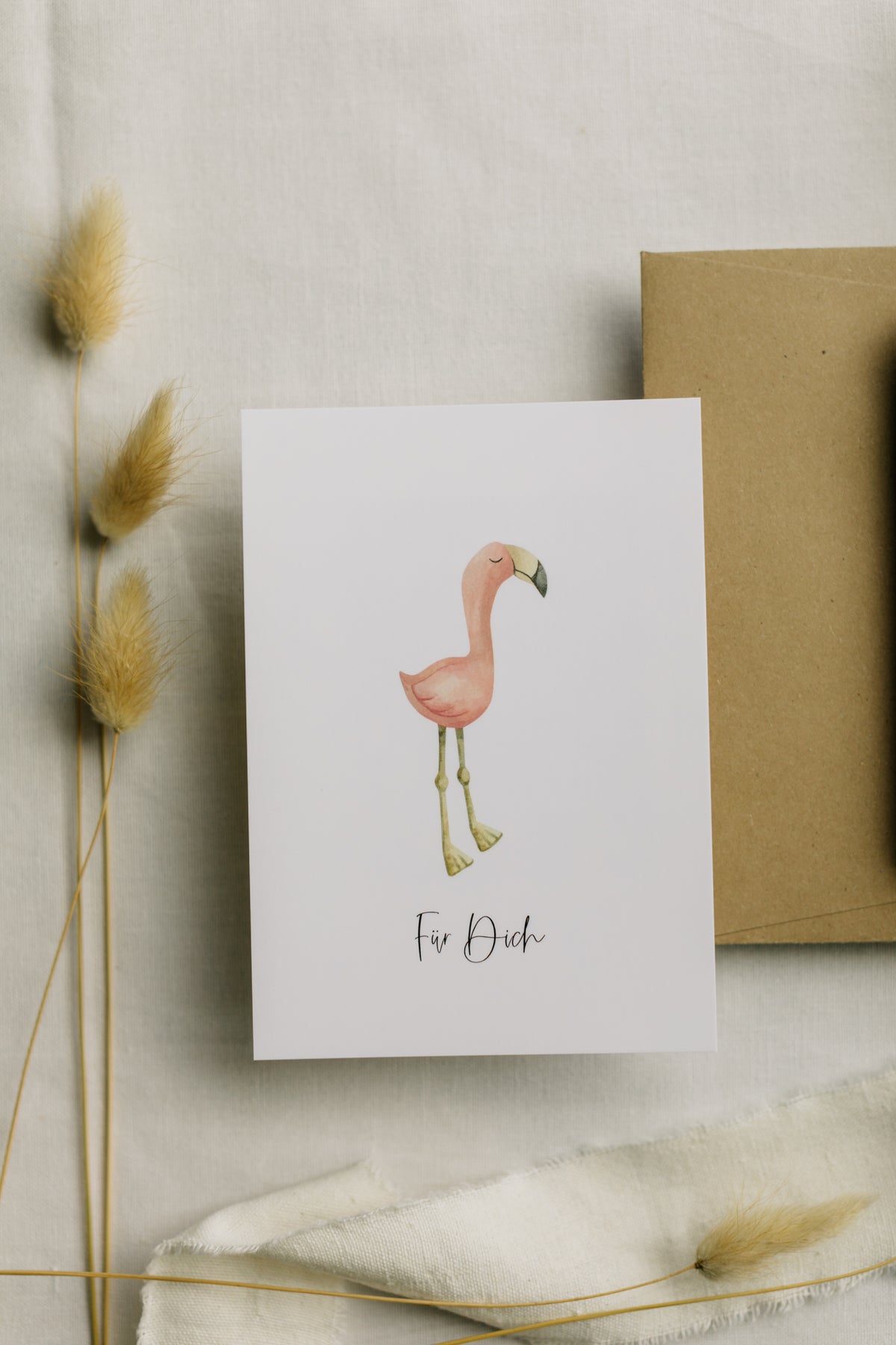 Postkarte Flamingo mit der Aufschrift: "Für Dich"