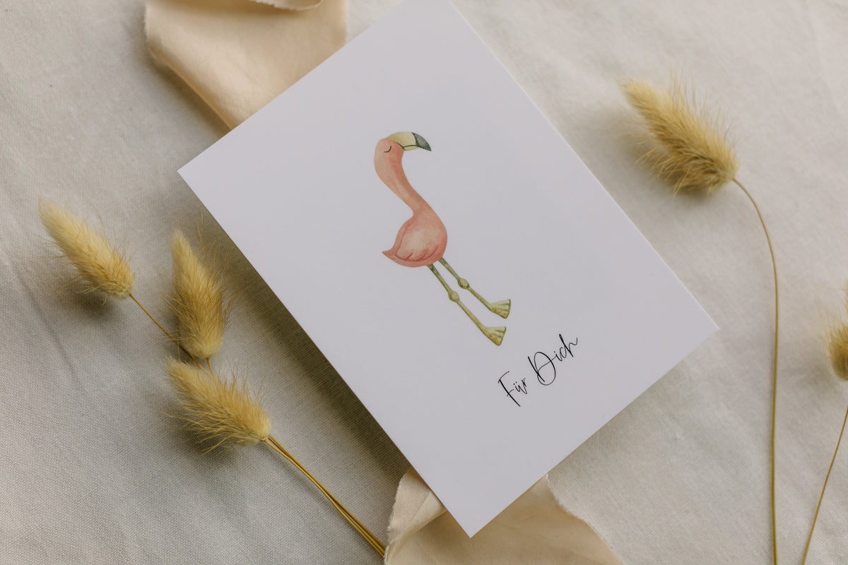 Postkarte Flamingo mit der Aufschrift: "Für Dich"