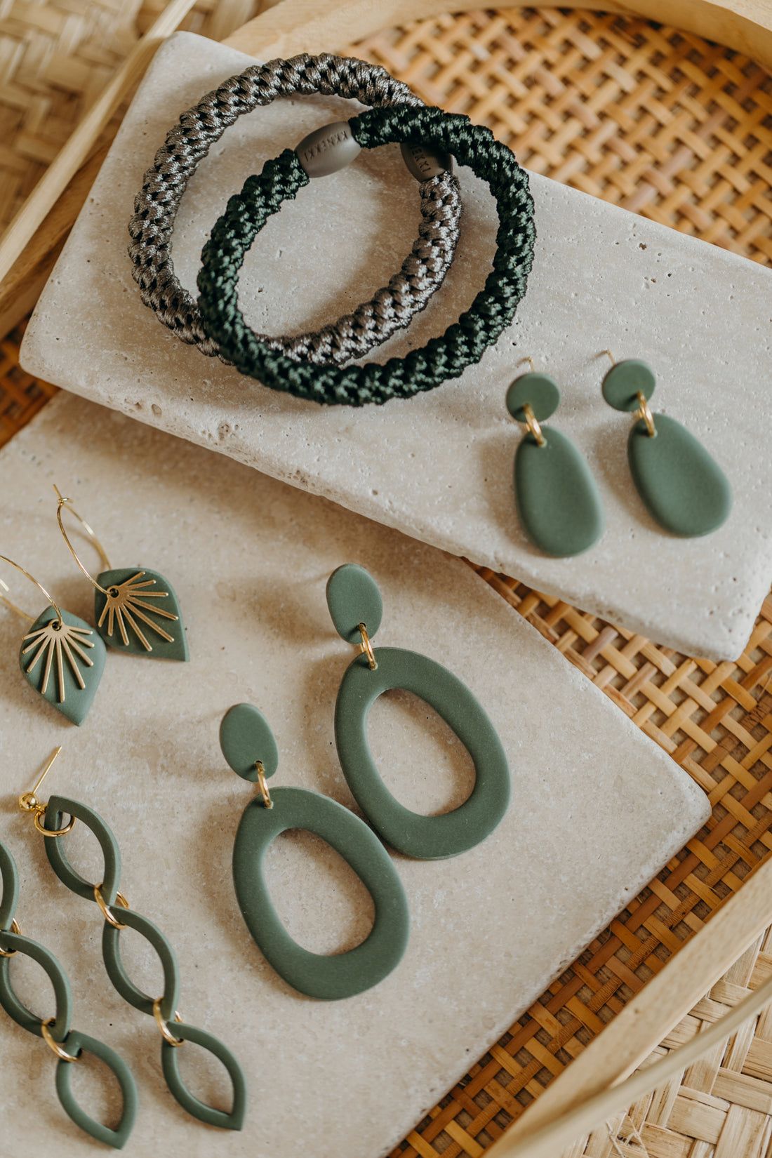 Polymer Clay Earring in Eucalyptus Green