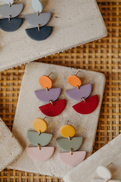 FRANCESCA - Polymer clay earrings in orange, light purple and red