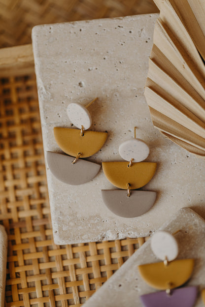 FRANCESCA - Polymer clay earrings in lime, soft mustard yellow and pebble