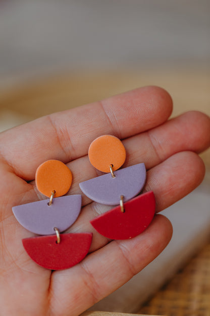 FRANCESCA - Polymer clay earrings in orange, light purple and red