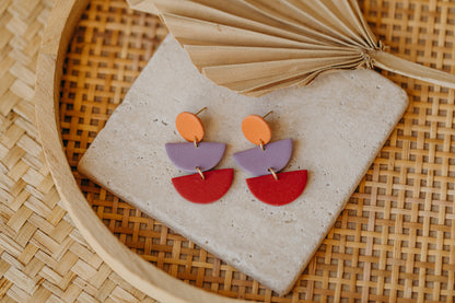 FRANCESCA - Polymer clay earrings in orange, light purple and red