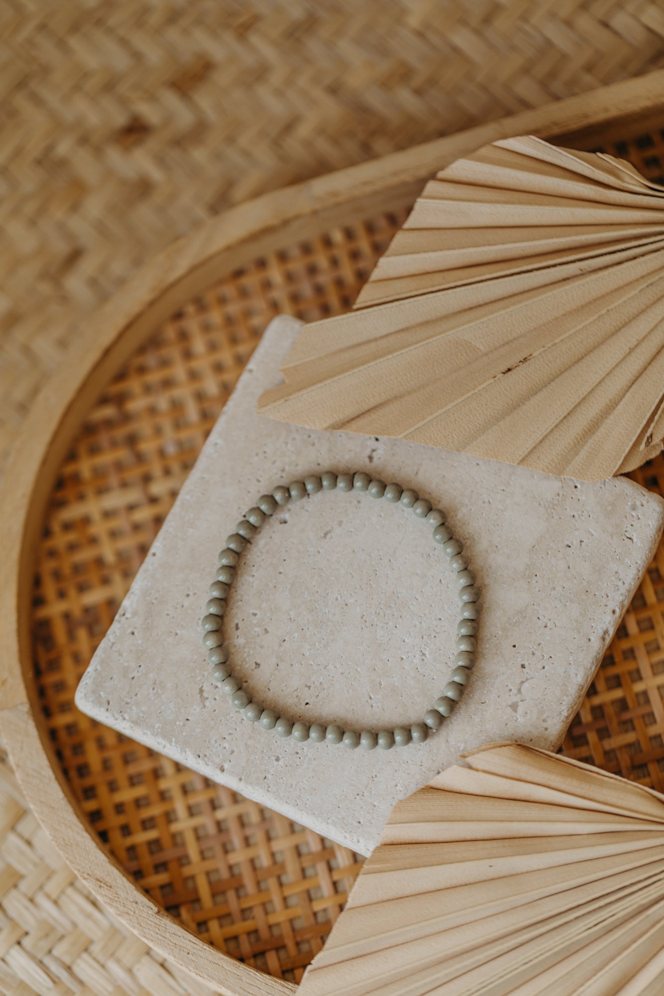 eucalyptus green glass bead bracelet (4mm)