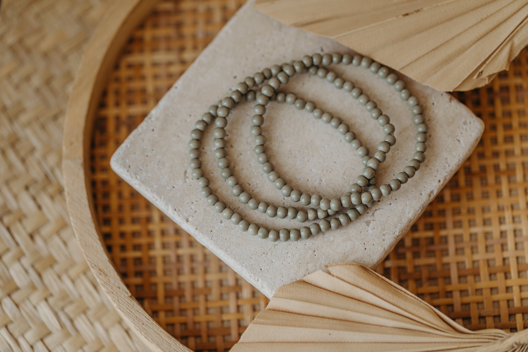 eucalyptus green glass bead bracelet (4mm)