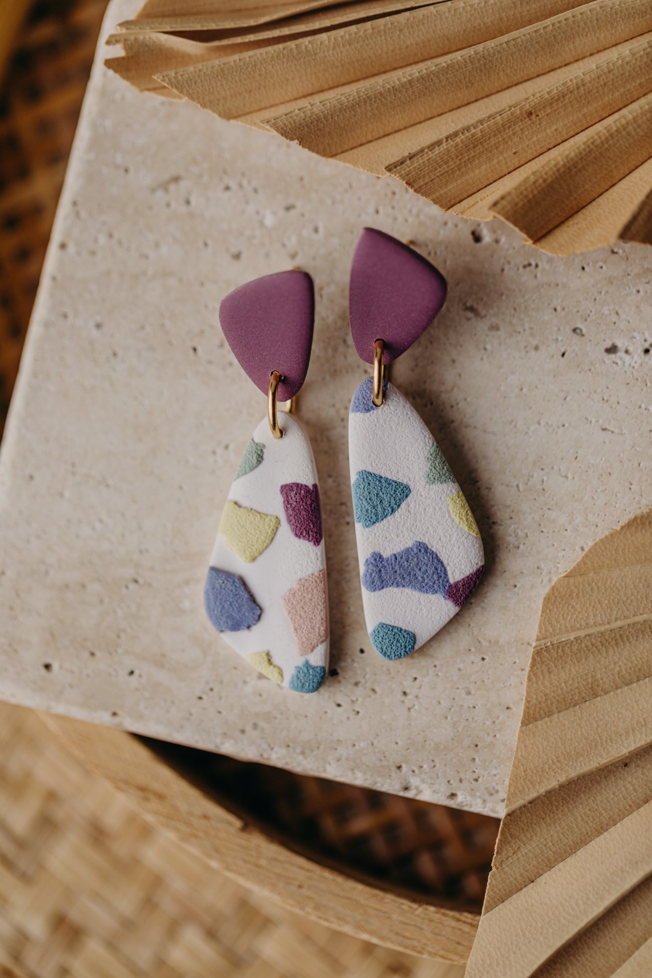 HANNI - colorful elongated earrings made of polymer clay in spring colors