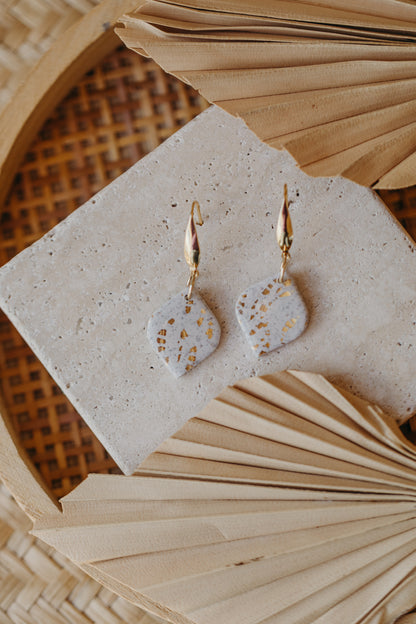 bright polymer clay earrings with gold leaf