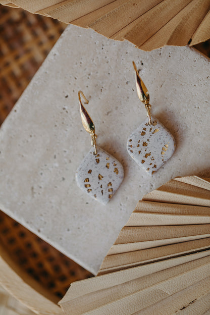 bright polymer clay earrings with gold leaf