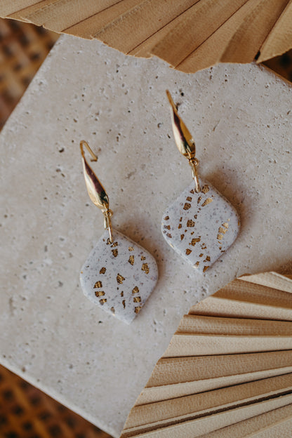 bright polymer clay earrings with gold leaf