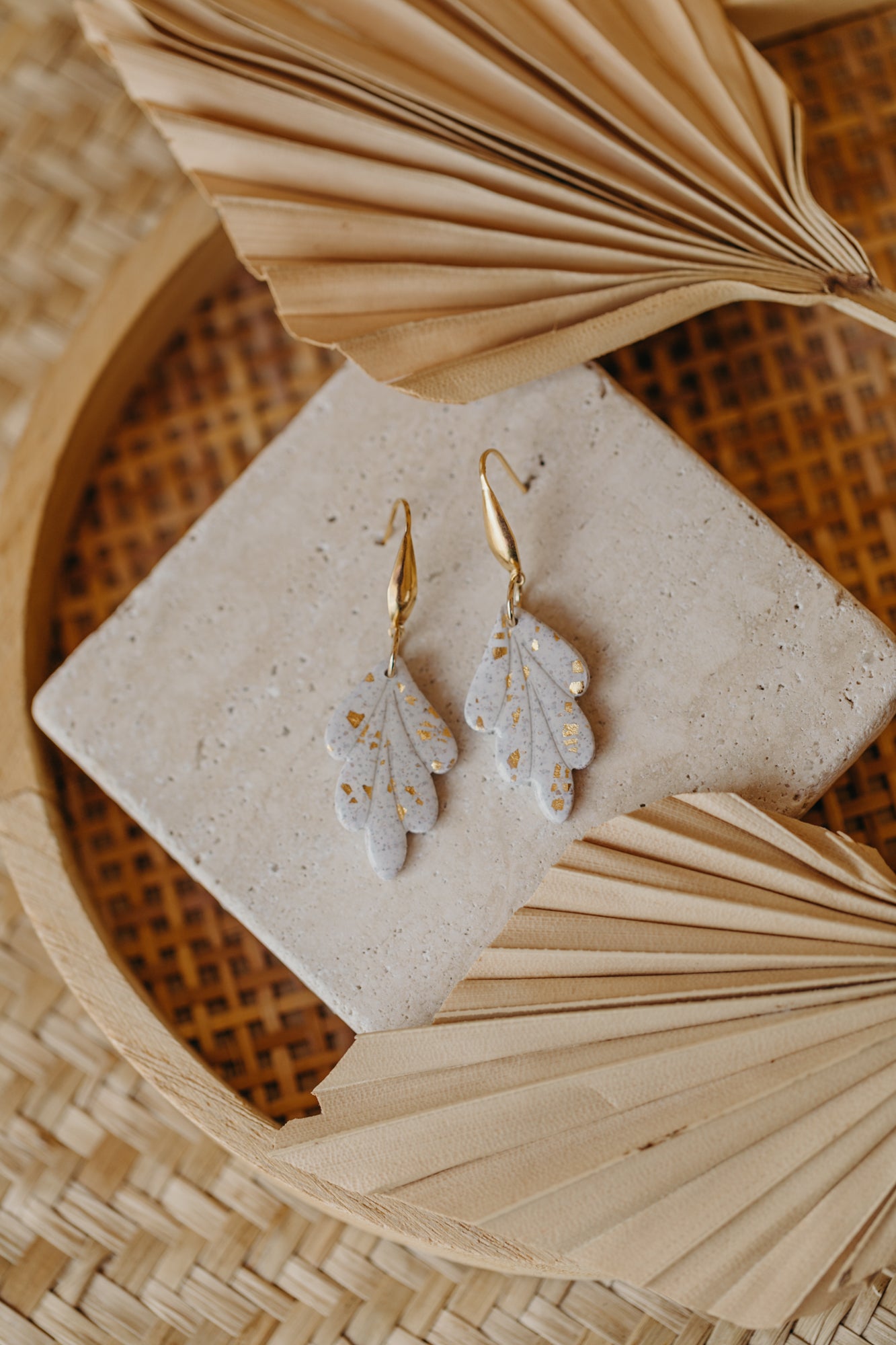 bright polymer clay earrings with gold leaf