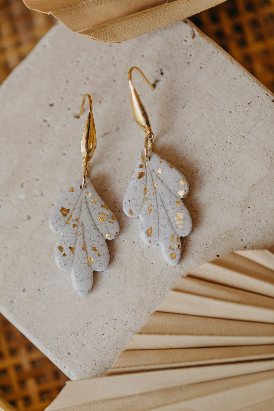 bright polymer clay earrings with gold leaf