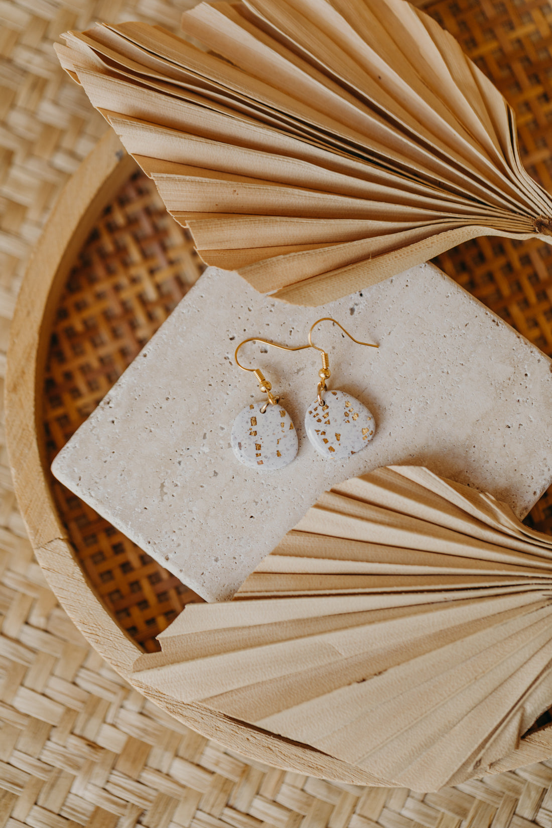 bright polymer clay earrings with gold leaf