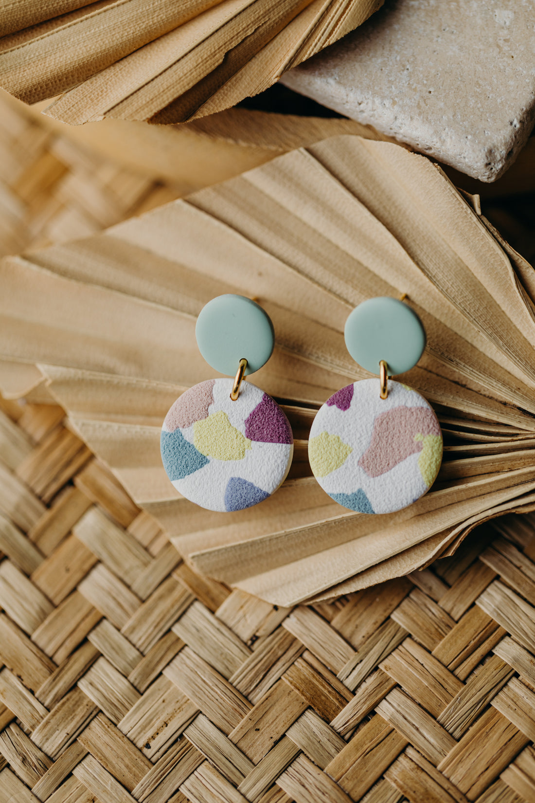 JORA - colorful round earrings made of polymer clay (sage)