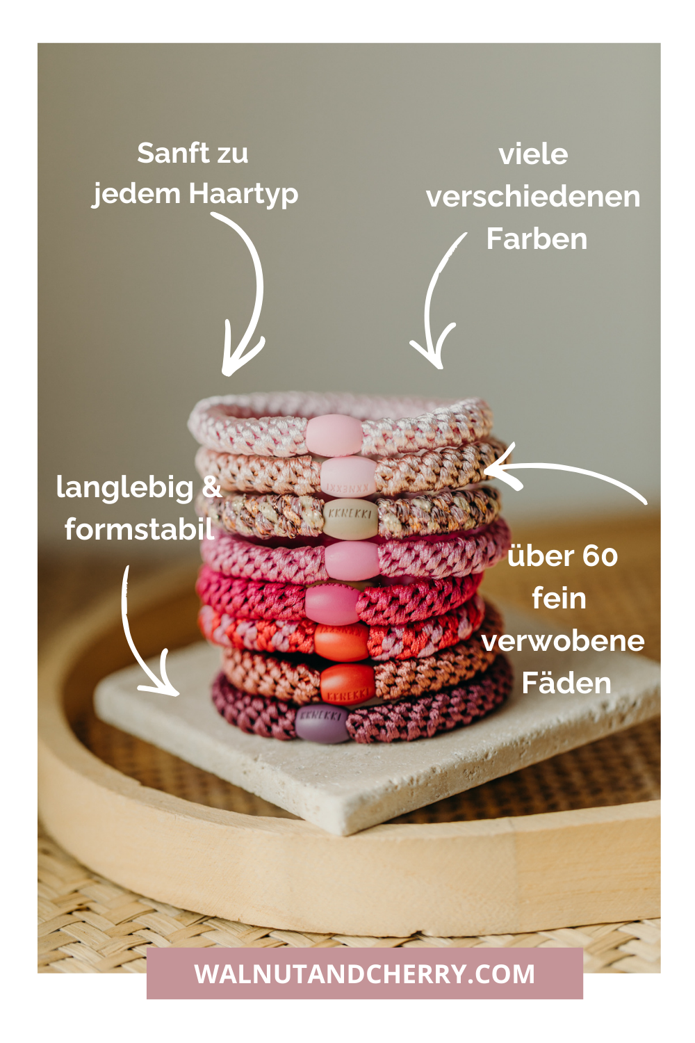 KKNEKKI Haargummi Set 030: 4 Haargummis im Set in Rot-, Grün- und Brauntönen