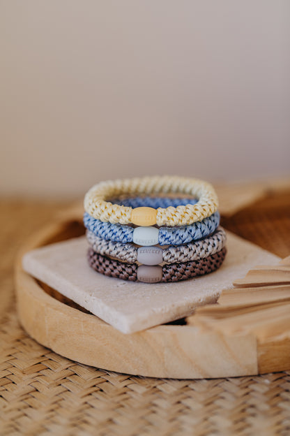 KKNEKKI Haargummi Set 053: 4 Haargummis im Set Light Yellow, Sky Blue, Linen und Mole