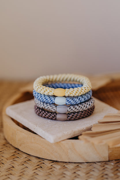KKNEKKI Haargummi Set 053: 4 Haargummis im Set Light Yellow, Sky Blue, Linen und Mole