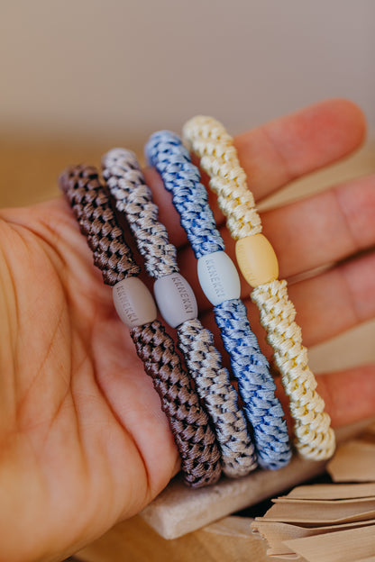 KKNEKKI Haargummi Set 053: 4 Haargummis im Set Light Yellow, Sky Blue, Linen und Mole