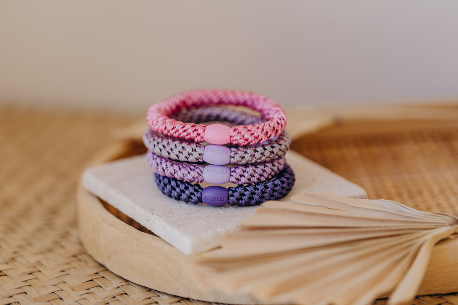 KKNEKKI Haargummi Set 057: 4 Haargummis im Set Bubble Gum, Pearl Lavendel, Lavendel und Purple