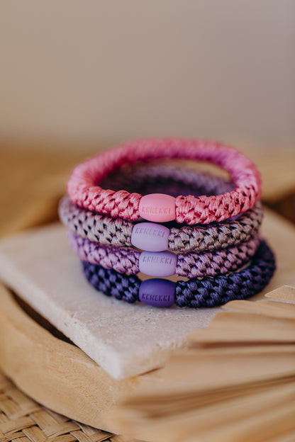 KKNEKKI Haargummi Set 057: 4 Haargummis im Set Bubble Gum, Pearl Lavendel, Lavendel und Purple