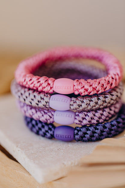 KKNEKKI Haargummi Set 057: 4 Haargummis im Set Bubble Gum, Pearl Lavendel, Lavendel und Purple
