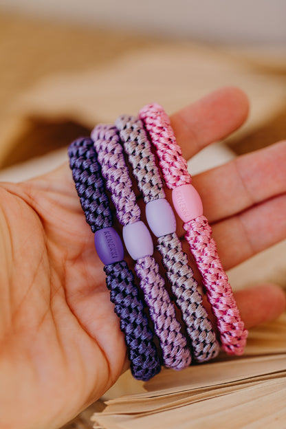KKNEKKI Haargummi Set 057: 4 Haargummis im Set Bubble Gum, Pearl Lavendel, Lavendel und Purple