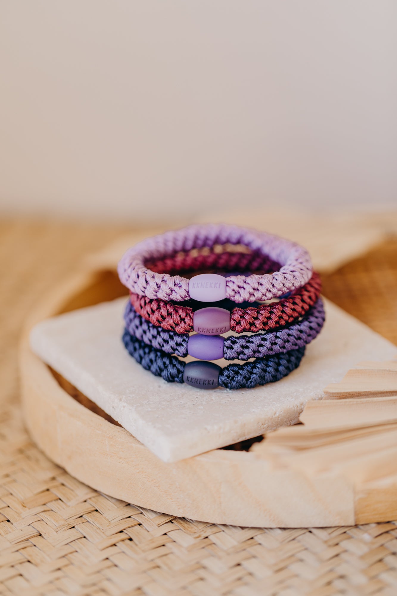 KKNEKKI Haargummi Set 060: 4 Haargummis im Set Lavendel, Rosewood, Purple und Navi