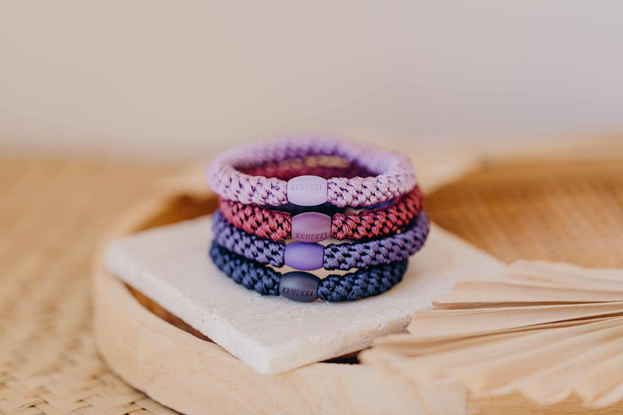 KKNEKKI Haargummi Set 060: 4 Haargummis im Set Lavendel, Rosewood, Purple und Navi