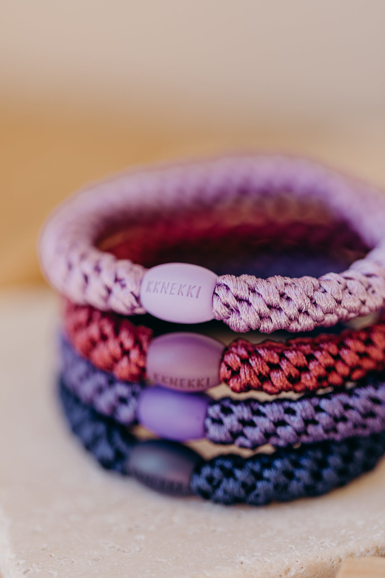 KKNEKKI Haargummi Set 060: 4 Haargummis im Set Lavendel, Rosewood, Purple und Navi