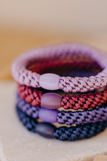 KKNEKKI Haargummi Set 060: 4 Haargummis im Set Lavendel, Rosewood, Purple und Navi