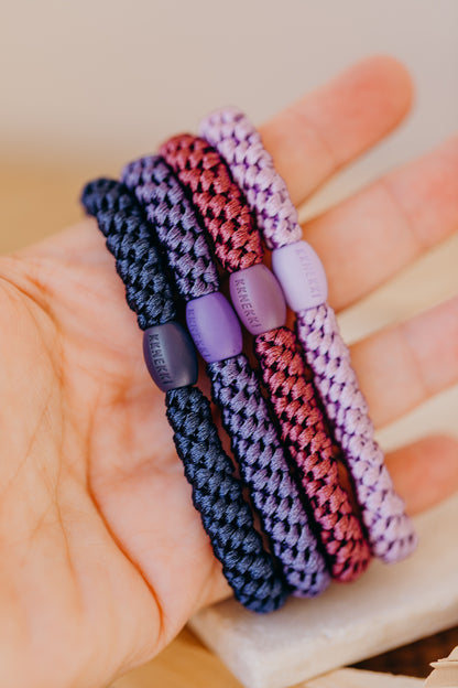 KKNEKKI Haargummi Set 060: 4 Haargummis im Set Lavendel, Rosewood, Purple und Navi