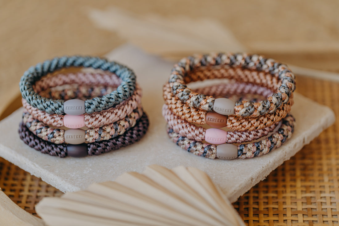 KKNEKKI Haargummi Set 025: 4 Haargummis im Set in Rosa-, Blau- und Grautönen