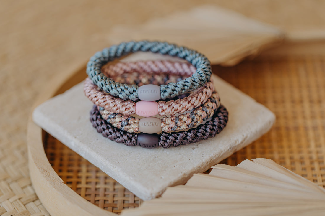 KKNEKKI Haargummi Set 025: 4 Haargummis im Set in Rosa-, Blau- und Grautönen
