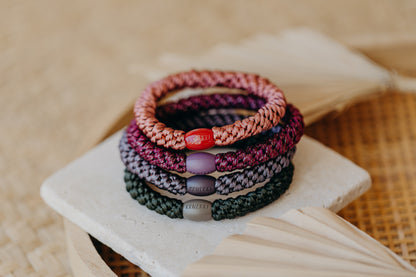 KKNEKKI Haargummi Set 030: 4 Haargummis im Set in Rot-, Grün- und Brauntönen